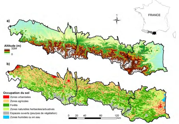 Table 2-1 : Températures et précipitations dans les trois zones hydrographiques des Pyrénées françaises (Météo-France  ©SAFRAN BD)