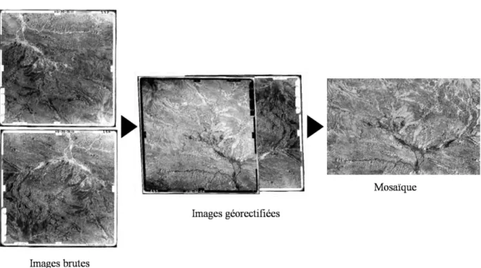 Figure  27:  Prétraitement  des  photographies  aériennes  pour  la  production  d'une  mosaïque  géorectifiée
