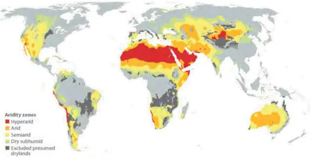 Figure 2.1 – Carte du Monde montrant les zones arides et semi arides. Source : FAO