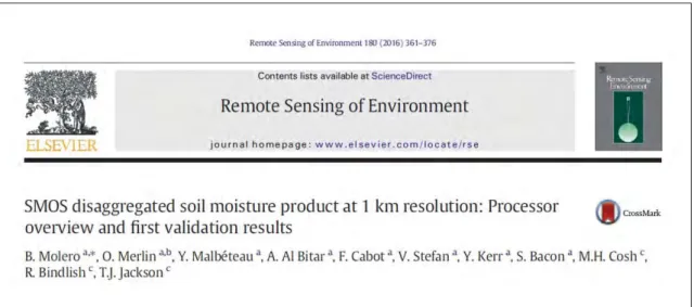 Figure 3.3 – Article : SMOS disaggregated soil moisture product at 1 km resolution (Molero