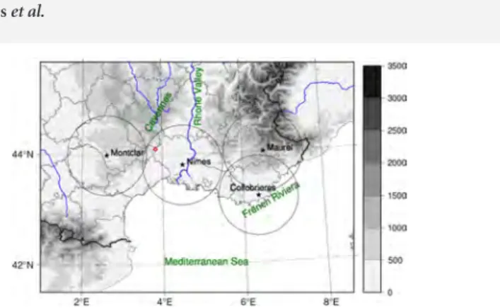 Figure 1. Map with the location of the radars and the disdrometer used in this study (black stars and red diamond, respectively)