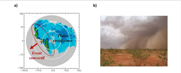 Figure 1. 3 : Illustration des MCS ouest africains vu à Niamey par le radar XPORT (d’après Kacou  2014) et au Niger en 2005 (courtoisie de F