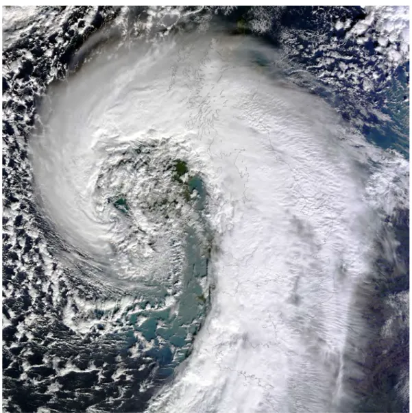 Figure 1.1 – Image satellite d’une perturbation des moyennes latitudes, 12 février 2014, Grande-Bretagne