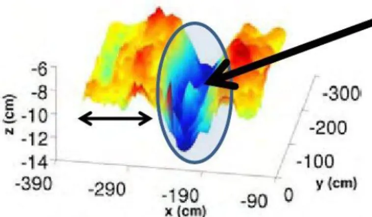 Figure 1.9 : Champ 3D obtenu par stéréo-corrélation d‘images du déplacement interfaciale induit par  la  propagation  d’une  onde  solitaire  (Tableau  1)