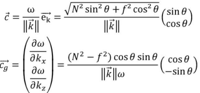 Figure 2.2 : Structure d’un rayon d’onde interne dans le cas d’une stratification linéaire