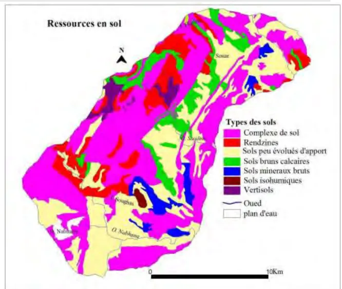 Figure 5 : Carte des ressources en sols  d’après la carte agricole 