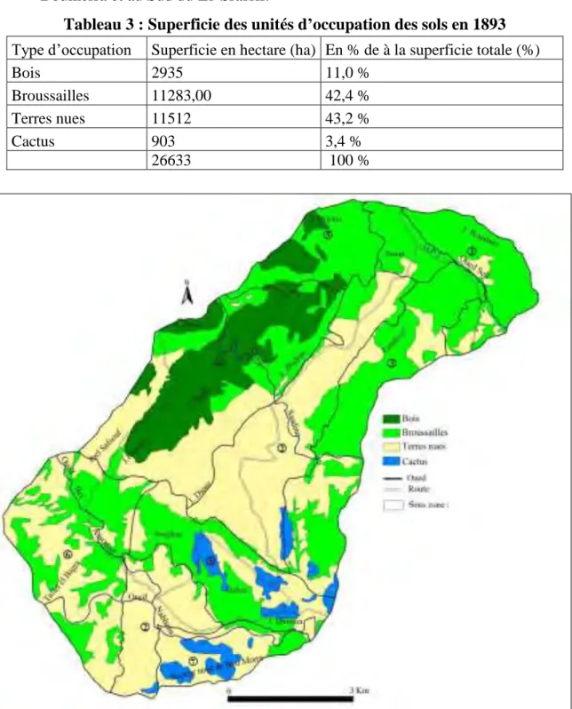 Tableau 3 : Superficie des unités d ’occupation des sols en 1893 