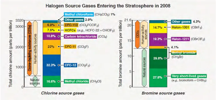 Figure 2.1 – Partition des composés chlorés et bromés émis par des sources naturelles et anthropiques