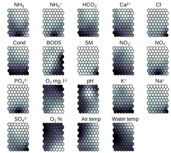 Figure  3:  Maps  of  each  descriptor  displaying  the  contribution  of  the  19  environmental  variables  of  sampling  sites