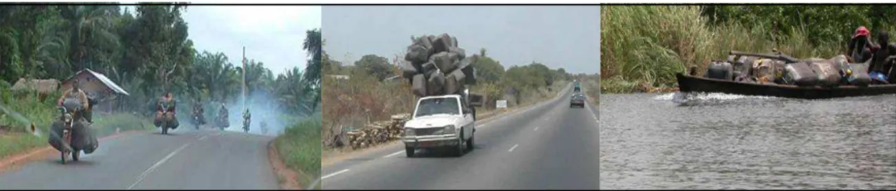 Fig. 2.1 : Réseaux d’approvisionnement en carburants de contrebande en provenance du  Nigéria, par motos, voitures et pirogues