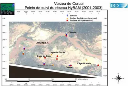 Figure II.6 : Stations de mesures journalières, sur la période 2000-2003, des niveaux d’eau 