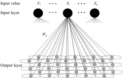 Figure  4.  Representation  of  the  non-supervised  artificial  neural  network  (Kohonen 