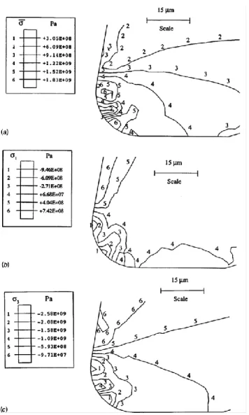 Fig. 1.1.10: The stress distribution at the nose of a α = 17° cutting tool resulting from trimming 75°  unidirectional Gr/Ep