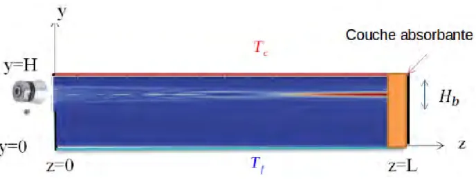 Figure 2.1 – Configuration chauff´ ee par le haut en pr´ esence d’une source acoustique