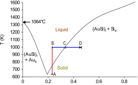 Figure 3.3 – Au–Si system with ∼18% solubility of Si in Au. (Adapted from Mayyappan 6 )