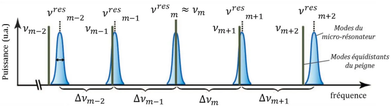 Fig. 1.3 : Représentation schématique des modes du micro résonateur, espacés par l'intervalle spectrale libre  ∆