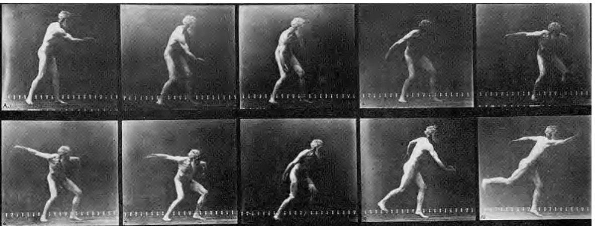 Figure 1.8: An example of movement coordination. Chronophotography of Eadweard Muybridge throwing a disk, 1893.