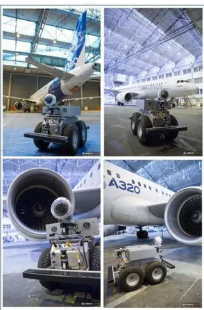 Figure 1.3.: Air-Cobot platform near the aircraft early 2015 at the Airbus site Toulouse-Blagnac with an Airbus A320.