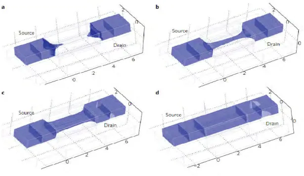 Figure 0.17 – Variation de la concentration d’électrons dans le canal de conduction d’un transistor sans jonction 