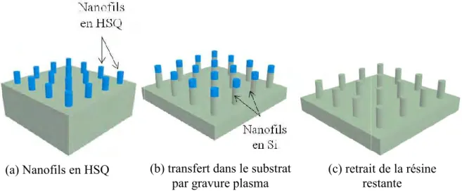Illustration de réalisation des NFV en silicium par gravure plasma. 