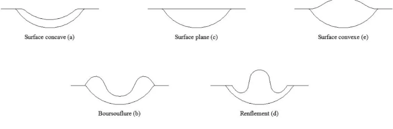Figure 1.2.8 Illustration des différentes formes de surface du bain retrouvées.