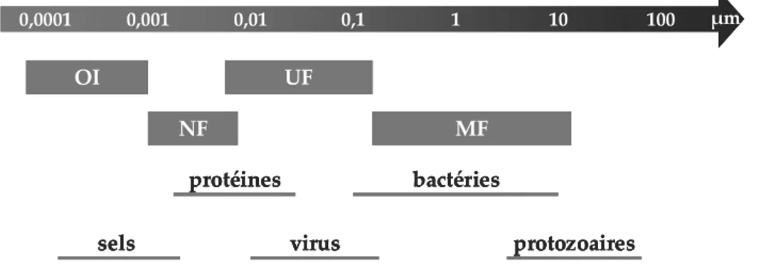 figure I.1 : Classification des procédés baromembranaires en fonction de la taille des pores