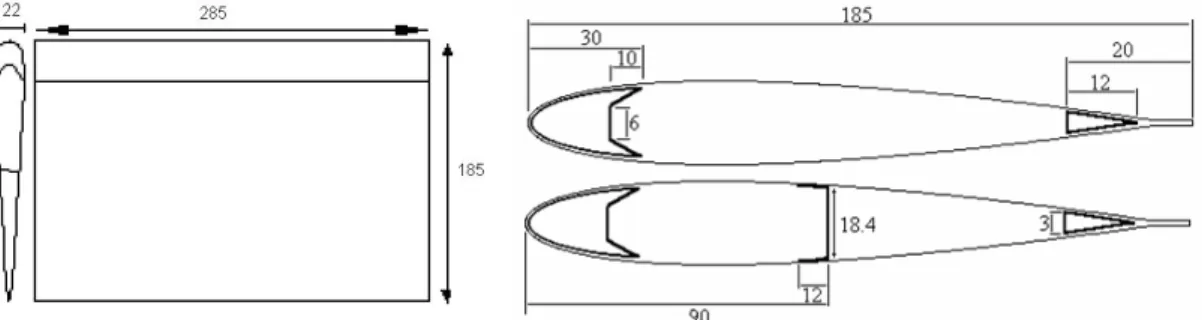 Figure III.2  : Dimensions des tronçons de pale avec ou sans nervure. 