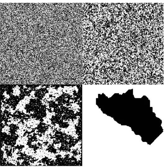 Figure 2.3. Le modèle d'lsing plan et 4-connexe pour différentes valeurs de β - Simulations en raccordement 