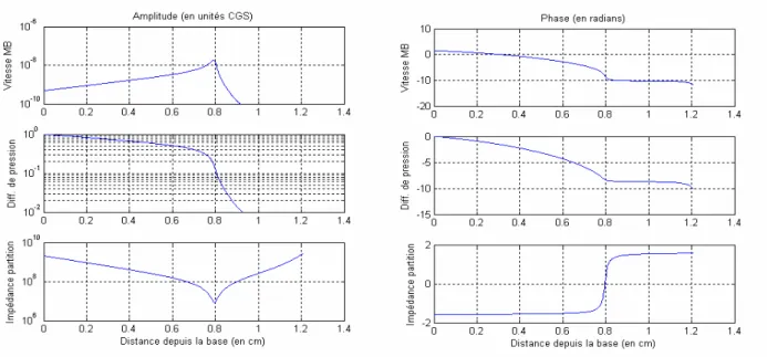Figure 16 : Réponse d'un modèle électrique excité à 2000 Hz.  Programme sur le site http://earlab.bu.edu 