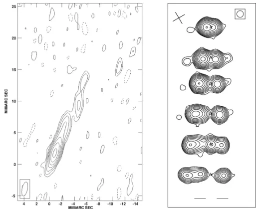 Figure 3.2: Left: High resolution VLBA image at 8.4 GHz of Cyg X–1 radio jet