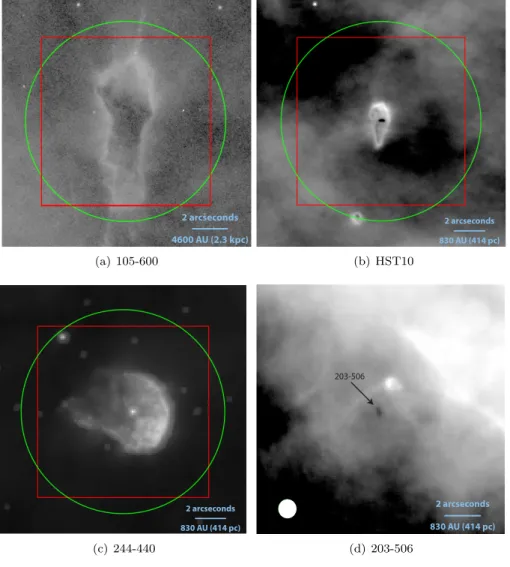 Figure 4.2: 14 ′′ × 14 ′′ Hα images of the observed proplyds from HST/WFPC2/F656N or
