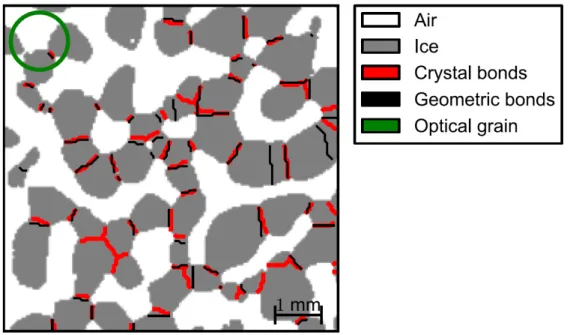 Figure 2.1 – Segmentation with different definitions of snow grain (constructed by Pas- Pas-cal Hagenmuller in techniPas-cal report &#34;Grain segmentation of snow microtomographic data&#34;, 17 May, 2013).