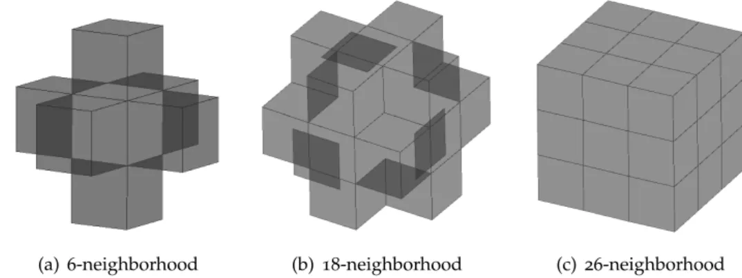 Figure 2.16 – different neighborhoods of the central cube in 3-D.