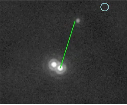 Figure 2.8 – Une super Jupiter orbitant autour de l’étoile binaire 2MASS J01033563-5515561(AB)b à une distance projetée de 84 UA