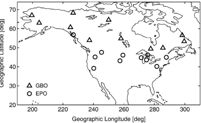 Figure 2.12 : Positions des magnétomètres des réseaux GBO et EPO. Image provenant de l’article
