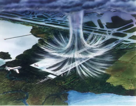 Figure 2.6  Vue artistique d'un phénomène de rafale sous orage. Image issue de la NASA.