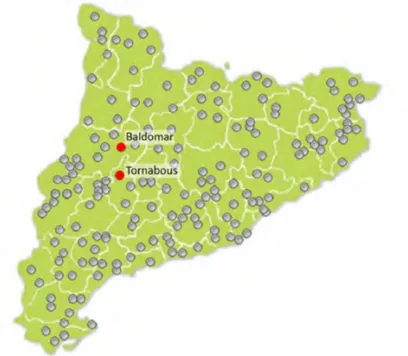 Figure 3.5: The meteorological stations of Catalonia in the Ruralcat database. Modified from Ruralcat (2018).