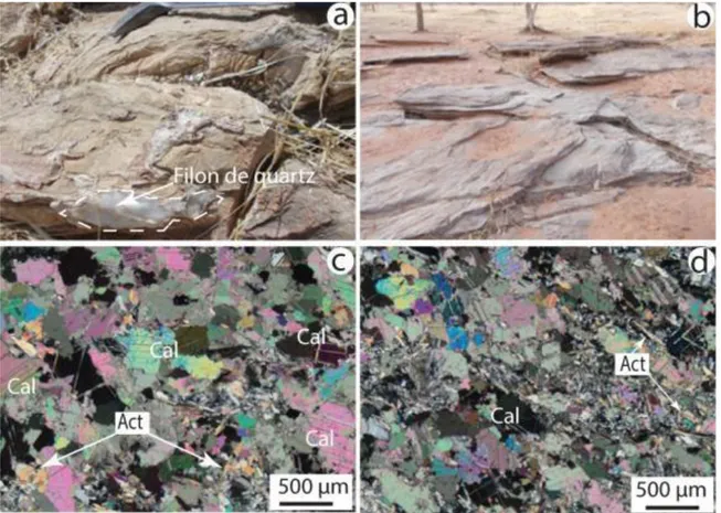 Figure III.7: a) Aspect macroscopique et b) microscopique à texture grano-lépidoblastique de  marbre d’Ardelik (GB15-14C)