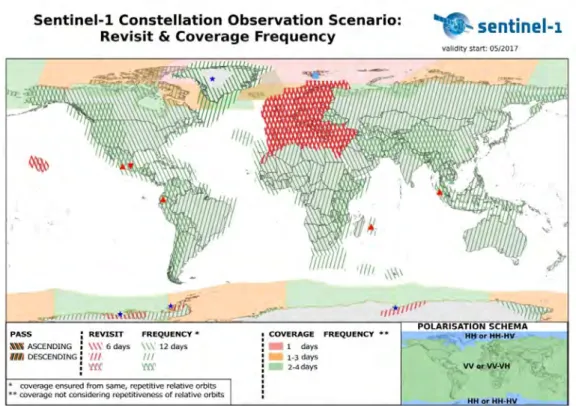 Figure 14. An example of the archived observation scenario maps of the Sentinel-1 mission  (05/2017)