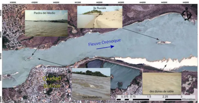 Figure 12.  Caractéristiques de la géomorphologie fluviale de la section du fleuve Orénoque à Ciudad Bolívar