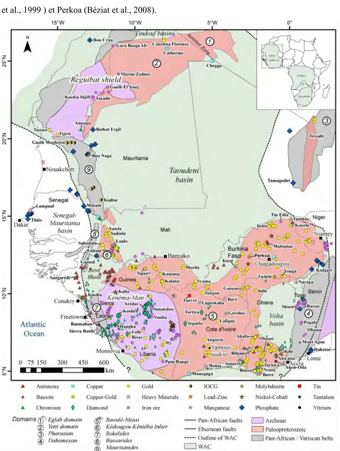 Figure 10. Carte de localisation des principaux gisements du craton Ouest-africain (Markwitz  et al., 2016)