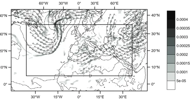 Fig. 2. Map of the meteorological situation of the 7th of November 2011 (12UTC) from the ARPEGE analysis