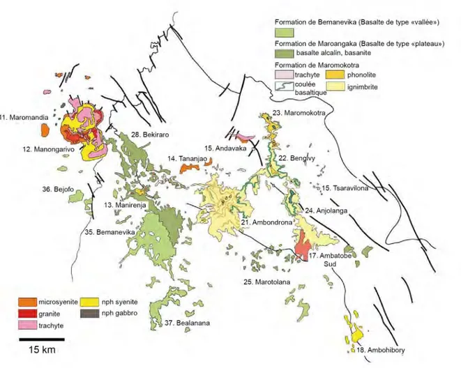 Fig. 4.10.: Carte géologique schématique du volcanisme cénozoïque dans le secteur du