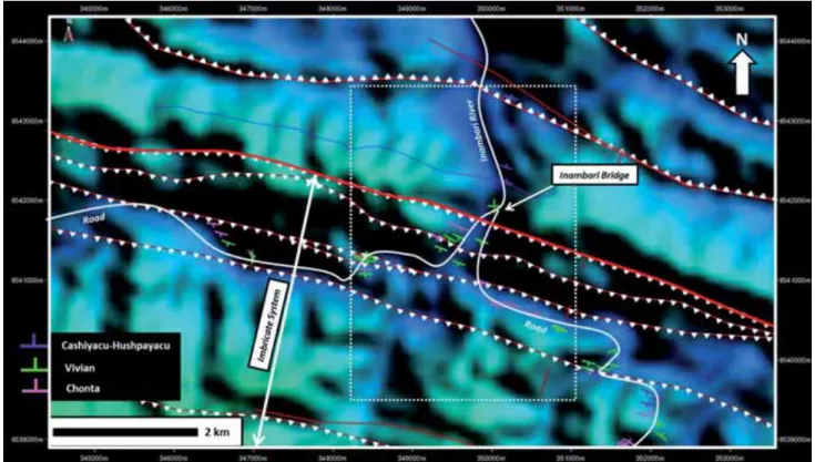Figure 37: Map focused on the Inambari Bridge area and part of the Imbricate thrust system (Move dataset)