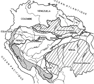 Figura 3.1 – Bacia Amazônica com a indicação de suas unidades geomorfológicas (Fonte :  MOLINIER et 