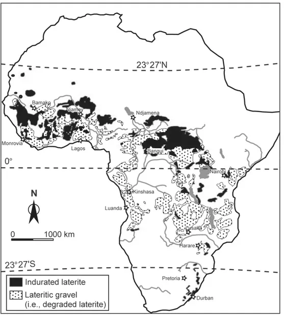Figure 3 Distribution of laterites, bauxites, and lateritic soils in Africa, modified from Burke and 