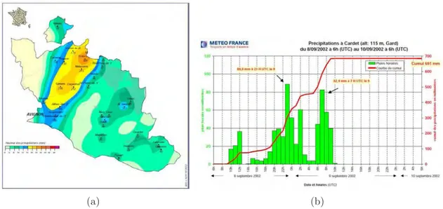 Fig. 1.3 – Cumuls de précipitations enregistrés lors des catastrophes de Vaison-la-Romaine (22 et 23