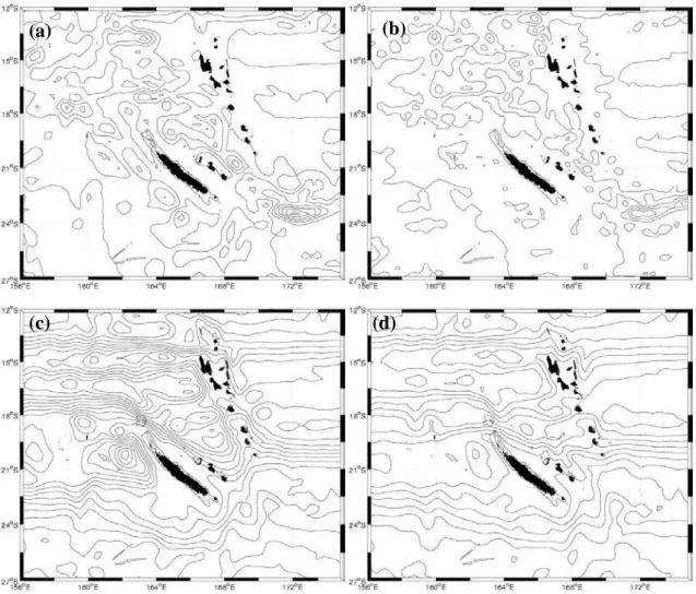 figure  IV-2 : Fonction de courant barotrope au 1/4°. Les figures a et b représente la simulation  en stratification neutre pour  r=0.25 (a) et r=0.2 (b)