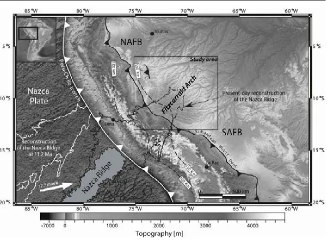 Figure 2. 12 : Geodynamic setting of the Peruvian Andes and its associated Amazonian foreland basin 