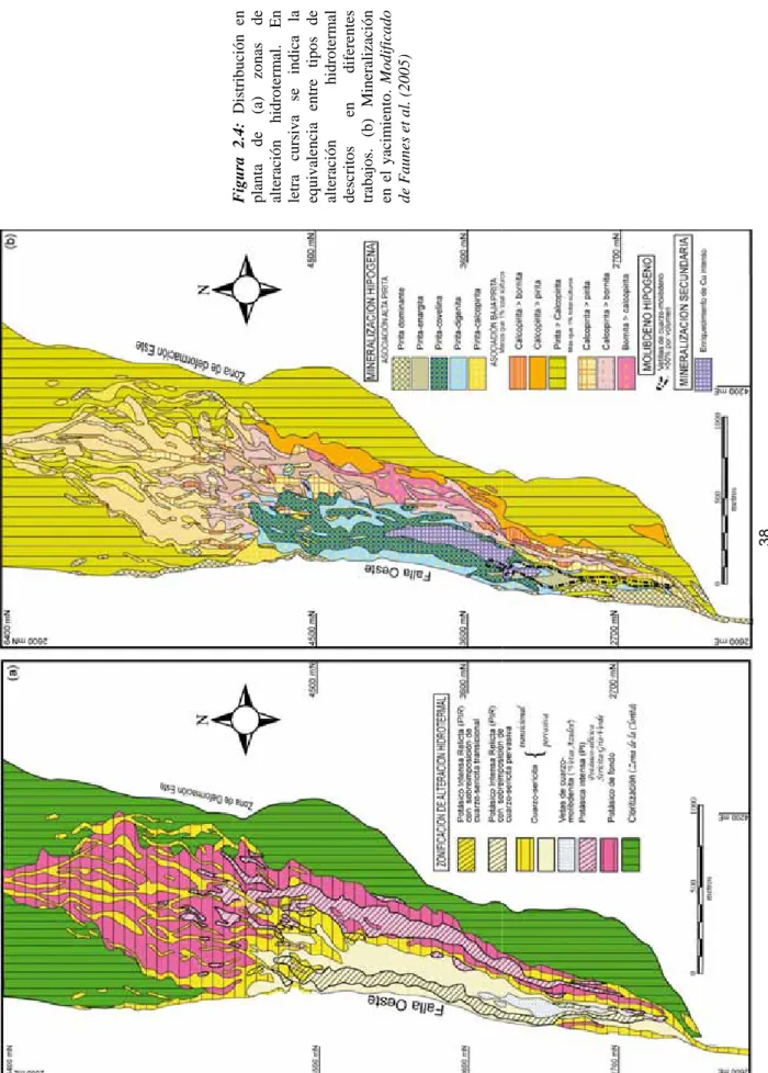 Figura 2.4:Distribución en planta de (a) zonas de  alteración hidrotermal. En 